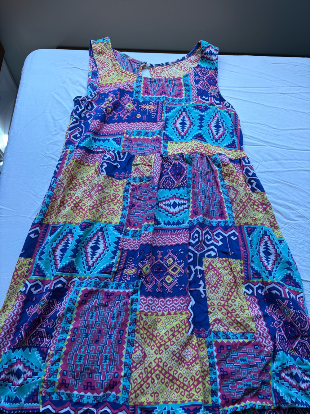 Vibrant Aztec Print Maxi dress in Turquoise, Navy & Yellow